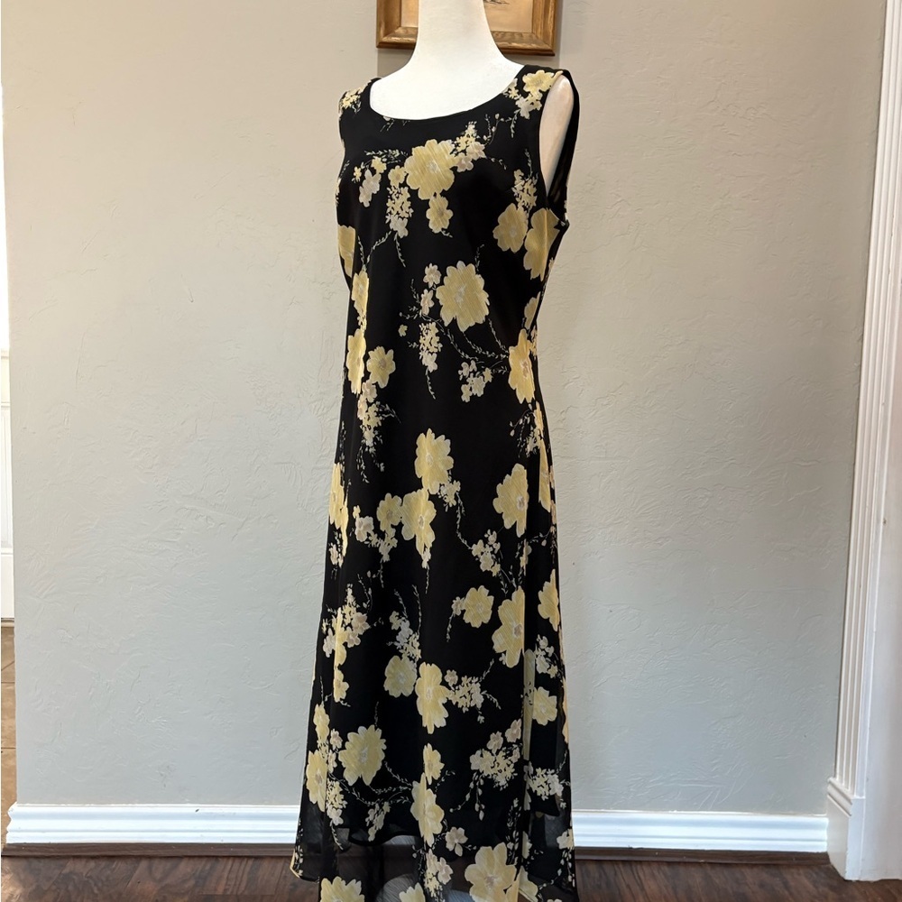 Vintage Y2K Black Floral Midi Dress | Studio I | Size 12 - Picture 4 of 12